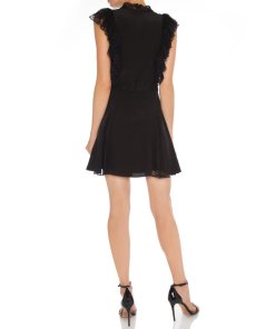Alexis Joaquin Neck-Tie Ruffle Lace-Detail Mini Dress