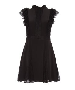 Alexis Joaquin Neck-Tie Ruffle Lace-Detail Mini Dress
