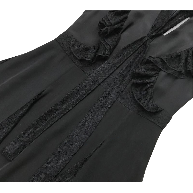 Alexis Joaquin Neck-Tie Ruffle Lace-Detail Mini Dress evaChic Alexis Joaquin Neck-Tie Ruffle Lace-Detail Mini Dress evaChic