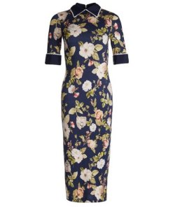 Alice + Olivia Delora Fitted Collared Midi Dress