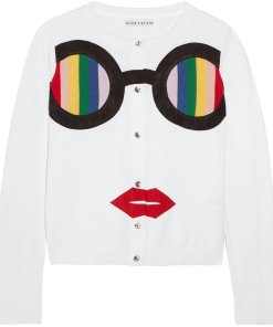 Alice + Olivia Ruthy Rainbow Staceface Glasses Appliqué Cardigan