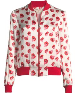 Alice + Olivia X Donald Robertson Lonnie Printed Silk Bomber Jacket