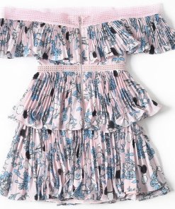 Self-Portrait Pleated Off-the-Shoulder Floral Mini Dress