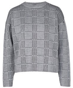 Maje Mission Grid Pattern Wool Blend Sweater
