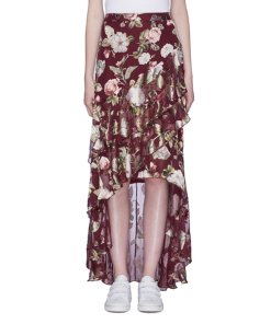Alice + Olivia Walker Asymmetric Tiered Floral Print Fil Coupé Skirt