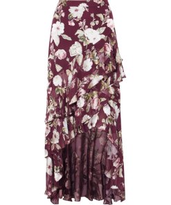Alice + Olivia Walker Asymmetric Tiered Floral Print Fil Coupé Skirt
