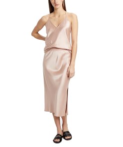 Theory Silk Satin Draped Back Slip Top