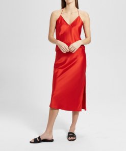 Theory Silk Satin Draped Back Slip Top