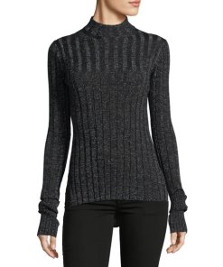 Theory Metallic Wide-Rib Fitted Mockneck Sweater