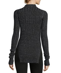 Theory Metallic Wide-Rib Fitted Mockneck Sweater