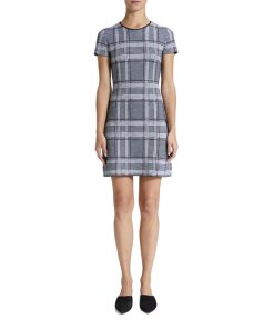 Theory Plaid Short-Sleeve Merino Wool Mini Dress