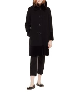 Kate Spade Faux Fur Collar Velvet-Trim Coat