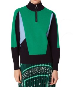 Sandro Wave 1 Ambitieux Zip-Up Colorblock Sweater