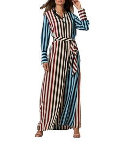 Diane von Furstenberg Carrington Stripe Pacific Long-Sleeve Floor-Length Shirtdress