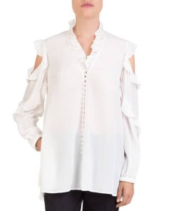 The Kooples Cold-Shoulder Ruffled Silk-Georgette Blouse