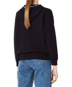 Sandro Reine Pearl-Embellished Zip-Up Hooded Cardigan