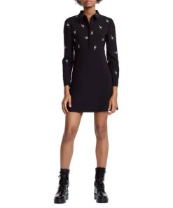 Maje Riwest Embroidered Cotton Shirtdress