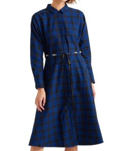 Maje Rebel Belted Check Cotton-Flannel Midi Dress