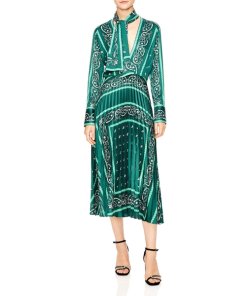 Sandro Cactus Bandana Print Pleated Midi Dress