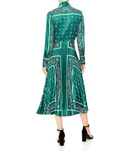 Sandro Cactus Bandana Print Pleated Midi Dress