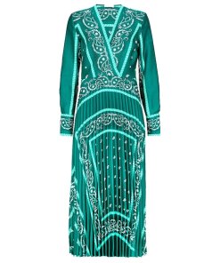 Sandro Cactus Bandana Print Pleated Midi Dress