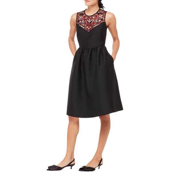 Kate Spade Mikado Embroidered Illusion Sweetheart Dress  evaChic