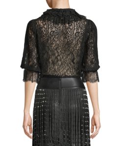 Alice + Olivia Pauletta Pleated Lace Tie-Neck Blouse
