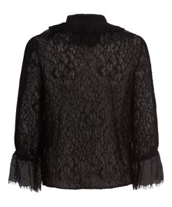 Alice + Olivia Pauletta Pleated Lace Tie-Neck Blouse
