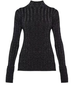 Theory Metallic Wide-Rib Fitted Mockneck Sweater