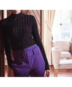 Theory Metallic Wide-Rib Fitted Mockneck Sweater