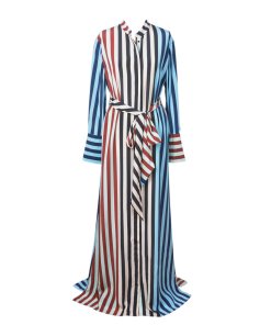 Diane von Furstenberg Carrington Stripe Pacific Long-Sleeve Floor-Length Shirtdress