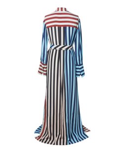 Diane von Furstenberg Carrington Stripe Pacific Long-Sleeve Floor-Length Shirtdress
