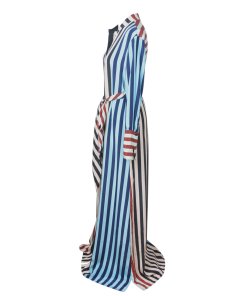Diane von Furstenberg Carrington Stripe Pacific Long-Sleeve Floor-Length Shirtdress