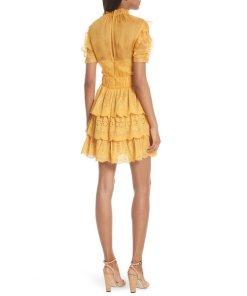 Self-Portrait Embroidered Chiffon Tiered Mini Dress