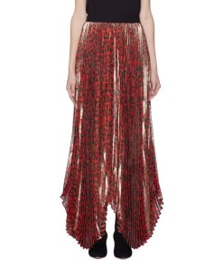 Alice + Olivia Katz Metallic Leopard Print Pleated Maxi Skirt
