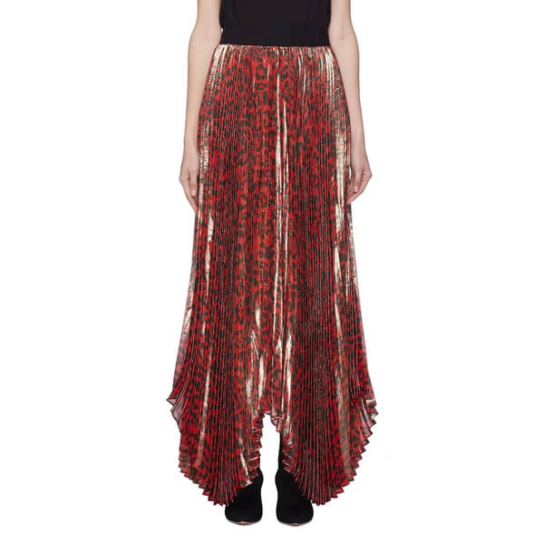 Alice + Olivia Katz Metallic Leopard Print Pleated Maxi Skirt