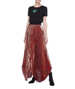 Alice + Olivia Katz Metallic Leopard Print Pleated Maxi Skirt