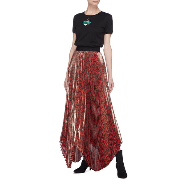 Alice + Olivia Katz Metallic Leopard Print Pleated Maxi Skirt