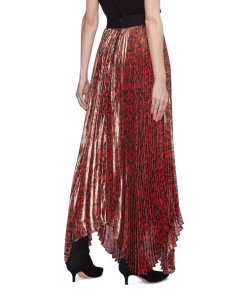 Alice + Olivia Katz Metallic Leopard Print Pleated Maxi Skirt