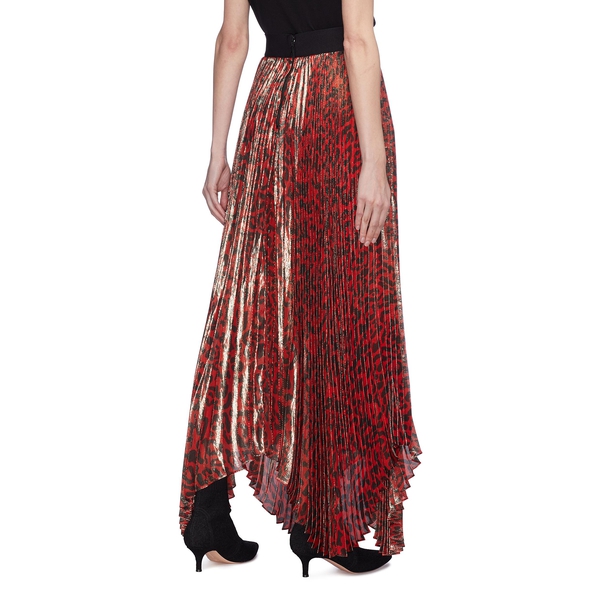 Alice + Olivia Katz Metallic Leopard Print Pleated Maxi Skirt