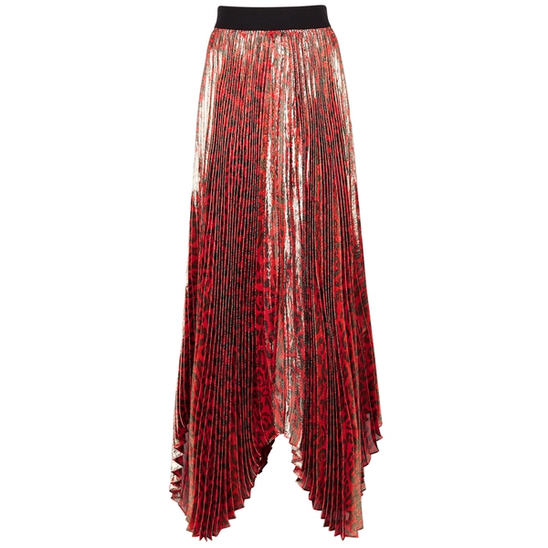 Alice + Olivia Katz Metallic Leopard Print Pleated Maxi Skirt