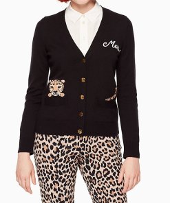 Kate Spade Meow Leopard Embroidered Cardigan