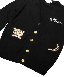 Kate Spade Meow Leopard Embroidered Cardigan