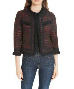 Kate Spade Multi Tweed Fringe Jacket