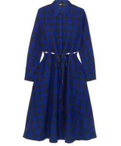 Maje Rebel Belted Check Cotton-Flannel Midi Dress