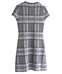 Theory Plaid Short-Sleeve Merino Wool Mini Dress