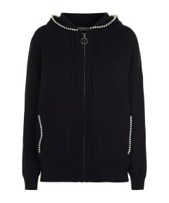 Sandro Reine Pearl-Embellished Zip-Up Hooded Cardigan