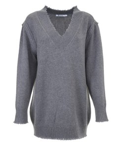 T by Alexander Wang Raw Edge V-Neck Long Sweater