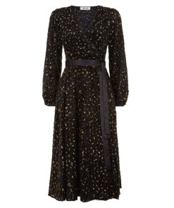 Diane von Furstenberg Metallic Animal Velvet Devore Wrap Dress
