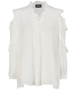 The Kooples Cold-Shoulder Ruffled Silk-Georgette Blouse